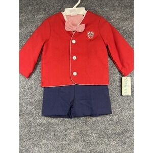 VTG NWT Bryan Baby Boy 2-Piece Suit Set Red Blazer Shorts 18M USA